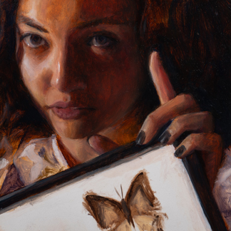 Painting of a path in a birch tree forest